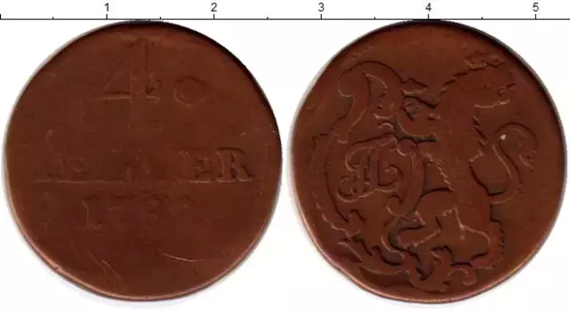 Монета 4 геллера Гессен-Касселя 1782 года Медь