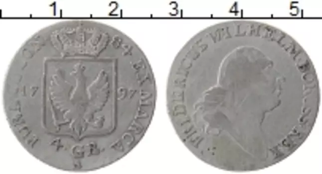 Монета 4 гроша Пруссии 1797 года Серебро А