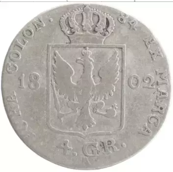 Монета 4 гроша Пруссии 1802 года Серебро Фридрих Вильгельм III
