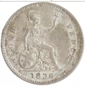 Монета 4 пенса Англии 1836 года Серебро Вильгельм IV