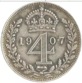Монета 4 пенса Англии 1907 года Серебро Эдуард VII