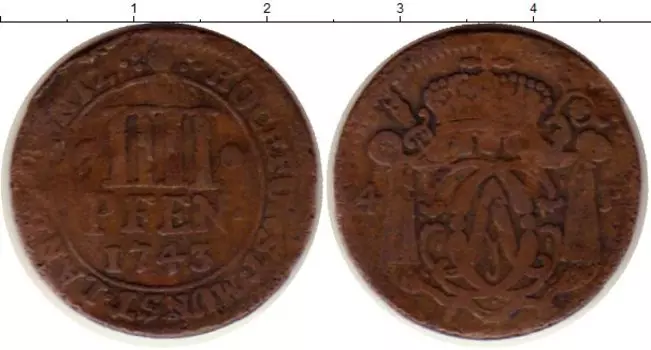 Монета 4 пфеннига Мюнстера 1743 года Медь Клемент Август