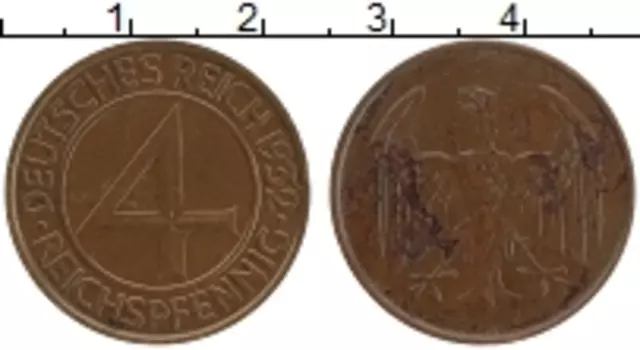 Монета 4 пфеннига Веймарской республики 1932 года Бронза A