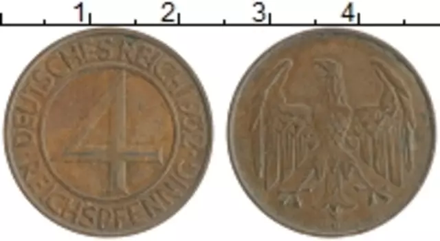 Монета 4 пфеннига Веймарской республики 1932 года Бронза D