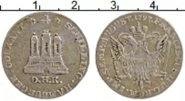 Монета 4 шиллинга Гамбурга 1797 года Серебро ОНК