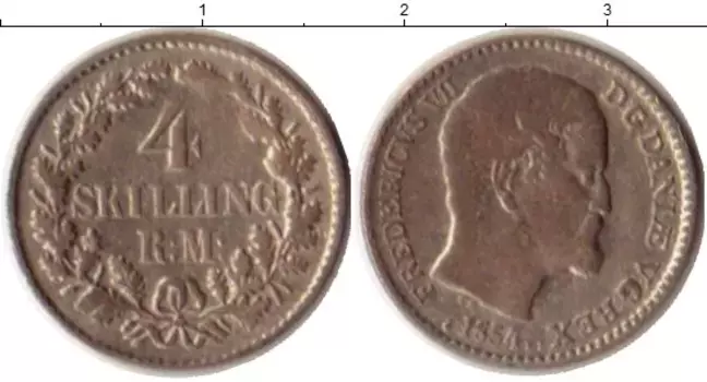 Монета 4 скиллинга Дании 1854 года Серебро Фредерик VII