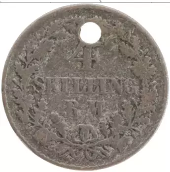 Монета 4 скиллинга Дании 1854 года Серебро Фредерик VII
