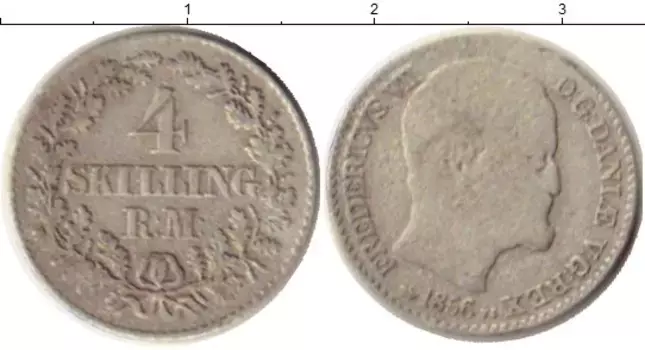 Монета 4 скиллинга Дании 1856 года Серебро Фредерик VII
