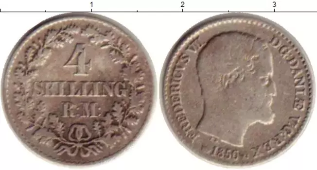 Монета 4 скиллинга Дании 1856 года Серебро Фредерик VII