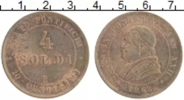 Монета 4 сольди Ватикана 1868 года Медь Пий IX