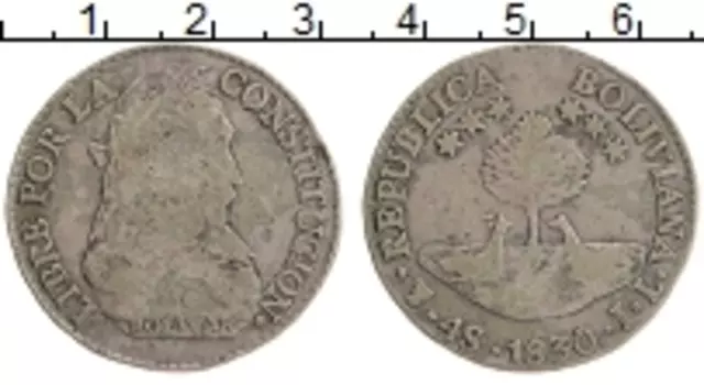 Монета 4 соля Боливии 1830 года Серебро Симон Боливар