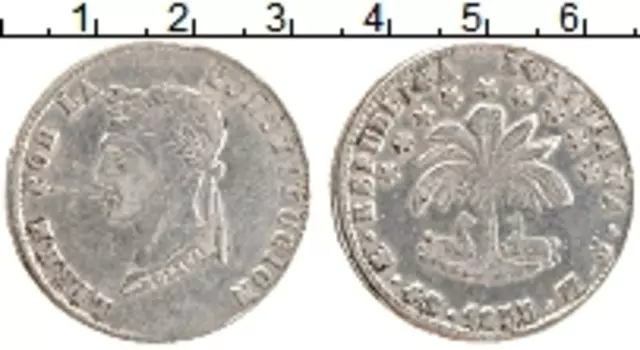 Монета 4 соля Боливии 1855 года Серебро Симон Боливар