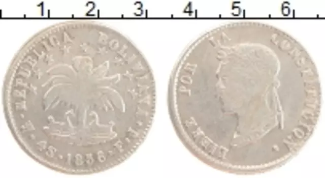 Монета 4 соля Боливии 1856 года Серебро