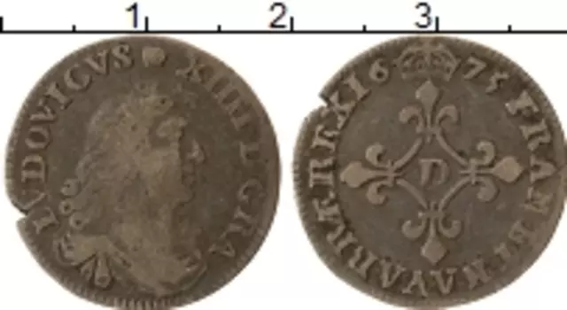 Монета 4 соля Франции 1675 года Серебро Людовик XIV Лион