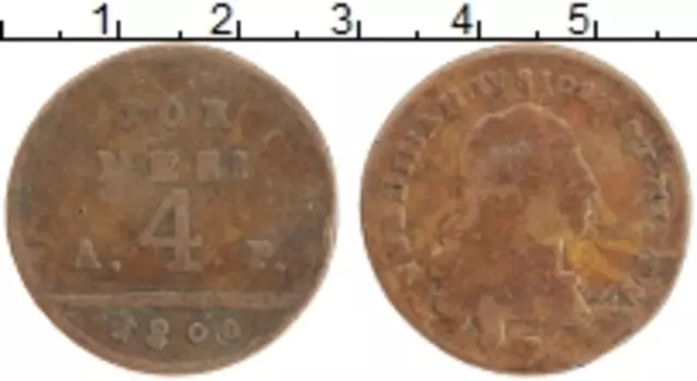 Монета 4 торнеси Неаполя 1800 года Медь Фердинанд IV