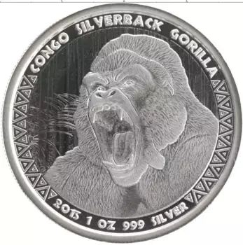 Монета 5000 франков Конго 2015 года Серебро Горная горилла