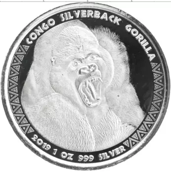 Монета 5000 франков Конго 2019 года Серебро Горная Горилла