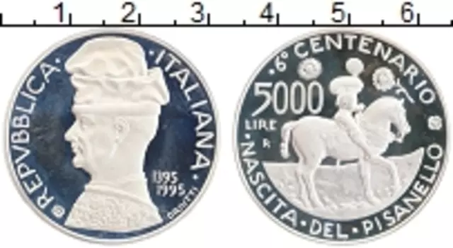 Монета 5000 лир Италии 1995 года Серебро Антонио Пизанелло
