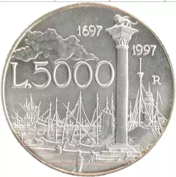 Монета 5000 лир Италии 1997 года Серебро 300 лет со дня рождения Джованни Антонио Каналя