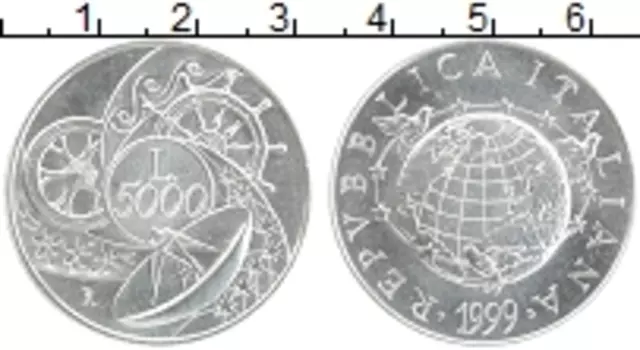 Монета 5000 лир Италии 1999 года Серебро