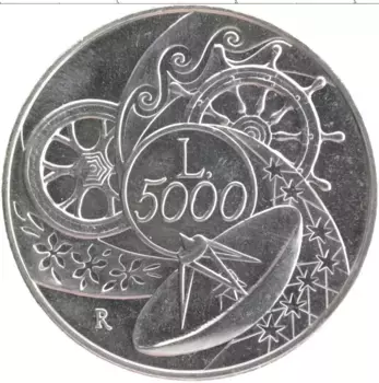 Монета 5000 лир Италии 1999 года Серебро Миллениум - Земля