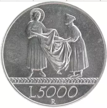 Монета 5000 лир Италии 1999 года Серебро Миллениум - Солидарность