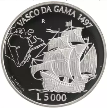 Монета 5000 лир Сан-Марино 1997 года Серебро Васко да Гама