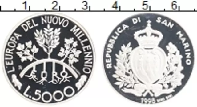 Монета 5000 лир Сан-Марино 1998 года Серебро Европа в новом тысячелетии