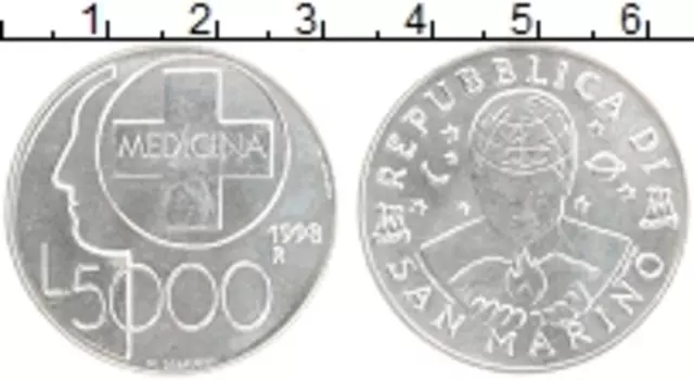 Монета 5000 лир Сан-Марино 1998 года Серебро Медицина