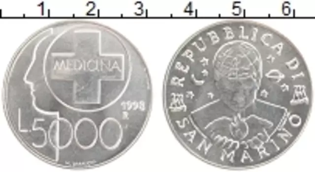 Монета 5000 лир Сан-Марино 1998 года Серебро Медицина