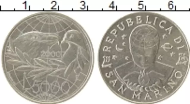 Монета 5000 лир Сан-Марино 2000 года Серебро Птицы