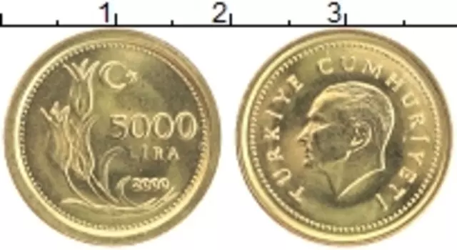 Монета 5000 лир Турции 2000 года Латунь Ататюрк
