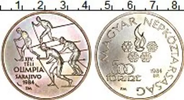 Монета 500 форинтов Венгрии 1984 года Серебро Олимпийские игры, лыжи