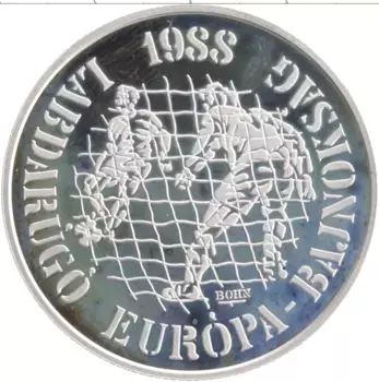 Монета 500 форинтов Венгрии 1988 года Серебро Чемпионат Европы по футболу