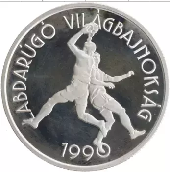 Монета 500 форинтов Венгрии 1989 года Серебро Чемпионат Мира по футболу в Италии