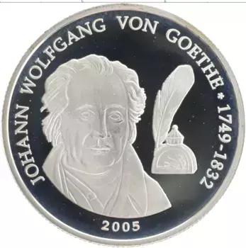 Монета 500 франков Бенина 2005 года Серебро Иоганн Вольфганг фон Гёте