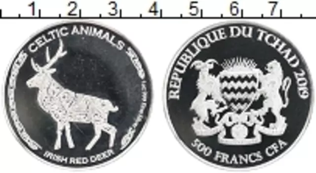 Монета 500 франков Чада 2019 года Серебро Олень