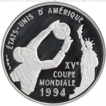 Монета 500 франков Конго 1992 года Серебро Чемпионат Мира по футболу
