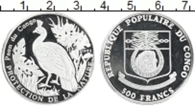 Монета 500 франков Конго 1992 года Серебро Сохранение дикой природы
