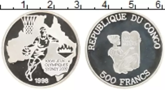 Монета 500 франков Конго 1998 года Серебро Олимпийские игры в Сиднее 2000
