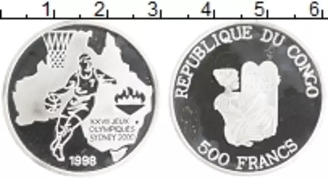 Монета 500 франков Конго 1998 года Серебро Олимпийские игры в Сиднее