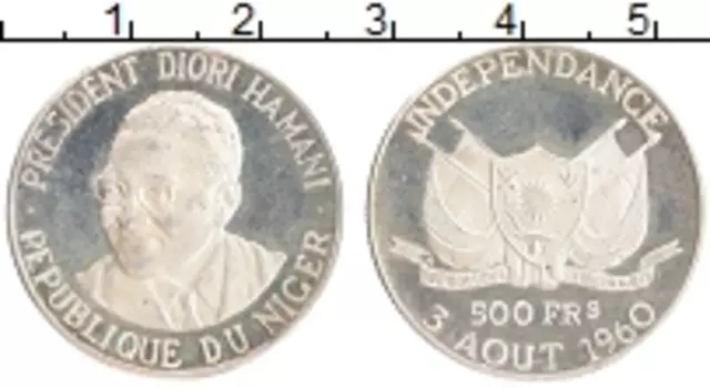 Монета 500 франков Нигера 1960 года Серебро Диори Хамани