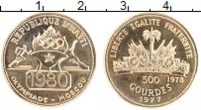 Монета 500 гурдес Гаити 1977 года Золото Олимпийские игры в Москве