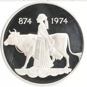 Монета 500 крон Исландии 1974 года Серебро 1100 лет первому поселению