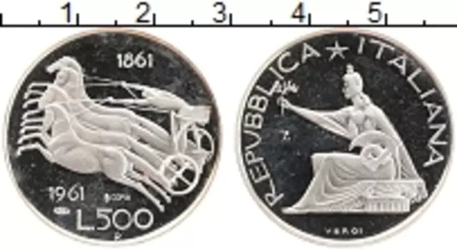 Монета 500 лир Италии 1961 года Серебро Официальный выпуск Монетного Двора