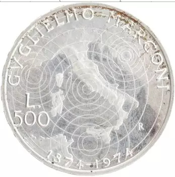 Монета 500 лир Италии 1974 года Серебро 100 лет со дня рождения Гульельмо Маркони