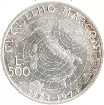 Монета 500 лир Италии 1974 года Серебро 100 лет со дня рождения Гульельмо Маркони