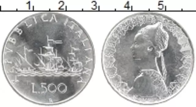 Монета 500 лир Италии 1980 года Серебро Корабли Колумба