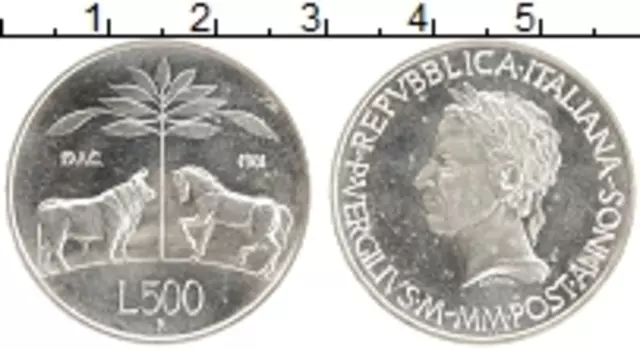 Монета 500 лир Италии 1981 года Серебро 2000 лет со дня смерти Вергилия