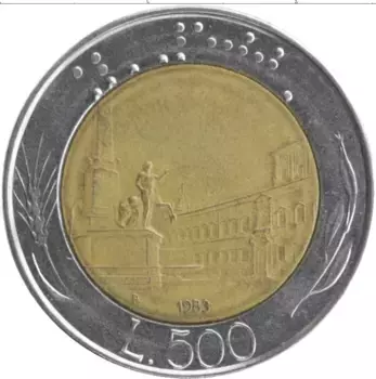 Монета 500 лир Италии 1983 года Биметалл